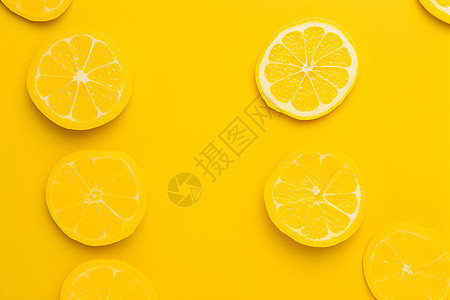 柠檬切片的黄色背景图片