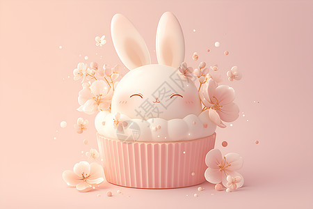 粉色的蛋糕兔子公仔图片