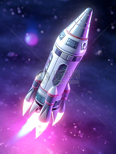 火箭冲向紫色星空图片