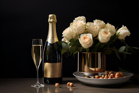 桌上的香槟玫瑰图片