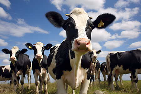 牧场奶牛天空下的牛群背景