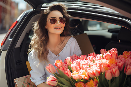 美丽的花束与女人图片