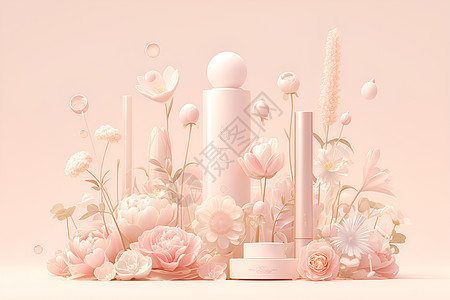 粉色花卉和瓶子高清图片