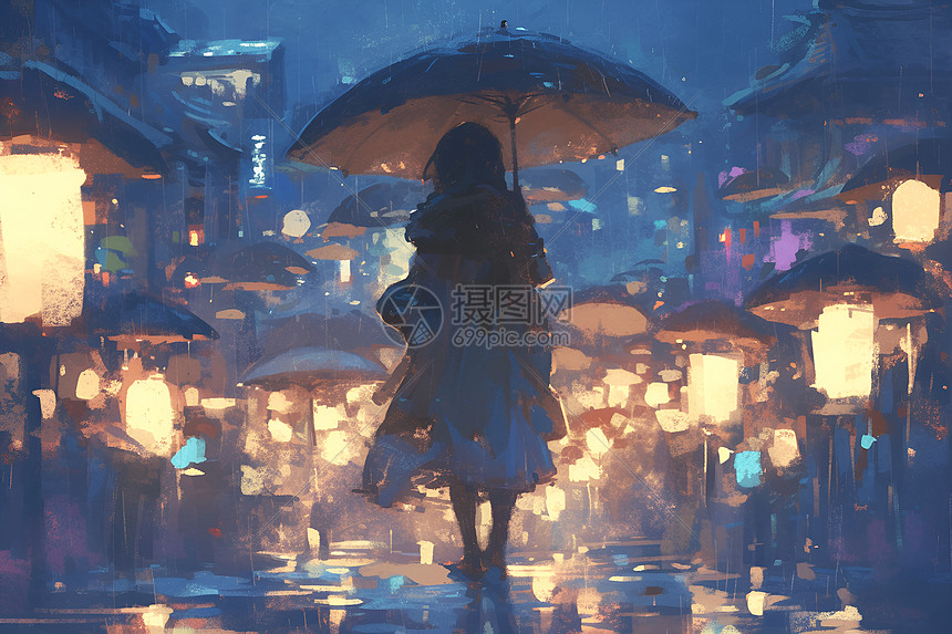 雨夜的女性图片