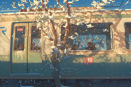 火车旁的树木图片