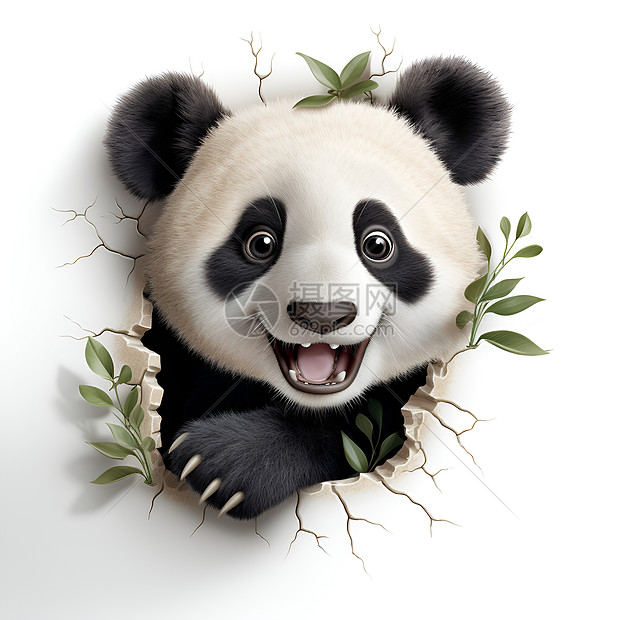 墙洞中可爱的熊猫图片