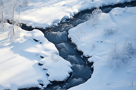 冬天插画冬日林间流水背景