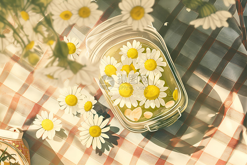 餐桌上的雏菊图片