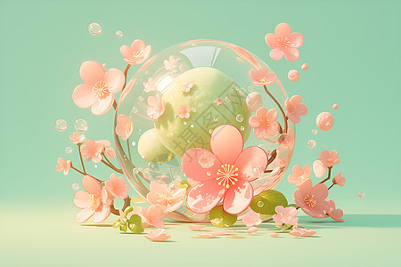 鲜花环绕的圆球图片