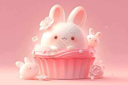 纸杯蛋糕上的兔子图片