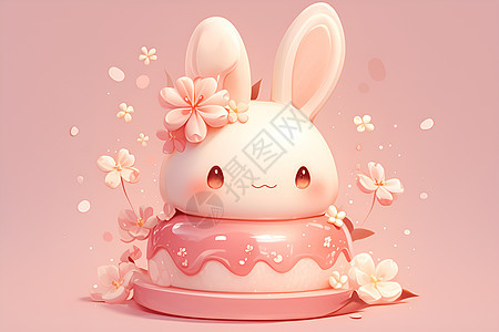 蛋糕上的白兔图片