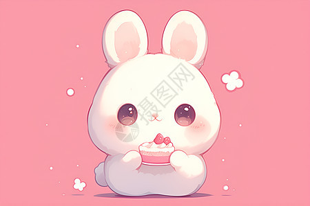 可爱的兔子与粉色蛋糕图片