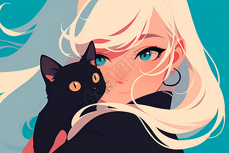 温柔少女抱着黑猫图片