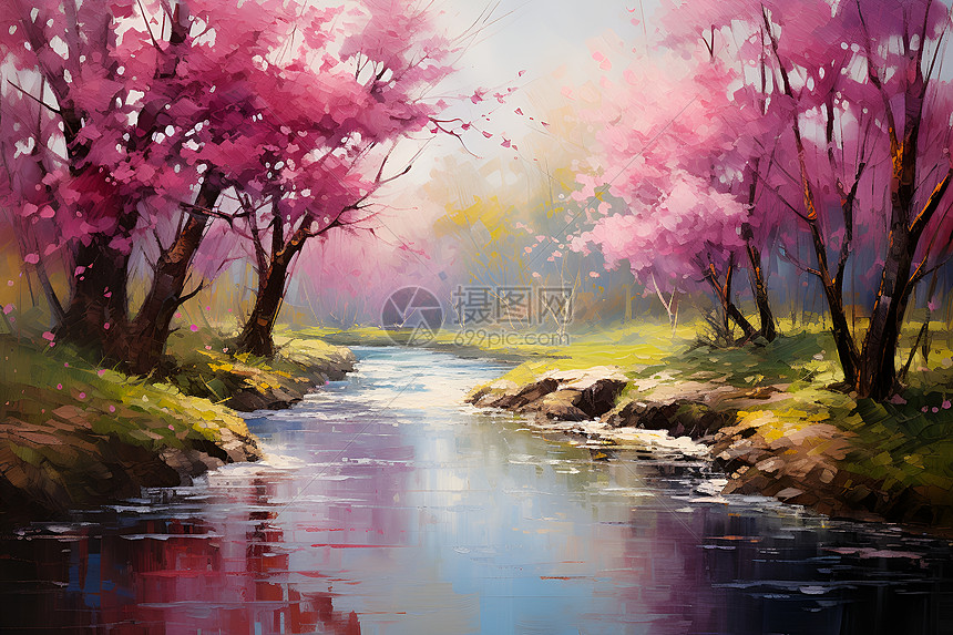 溪边的樱花图片