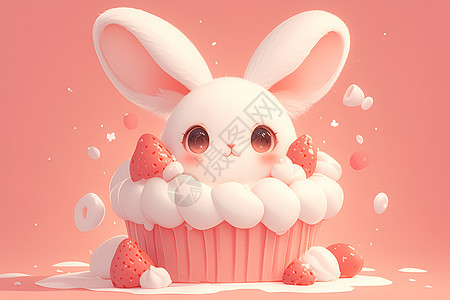 蛋糕上的可爱兔子图片