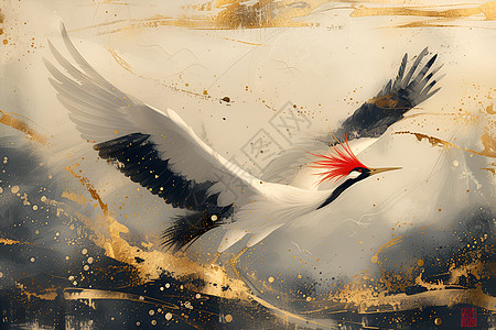 湖面上飞翔的丹顶鹤图片