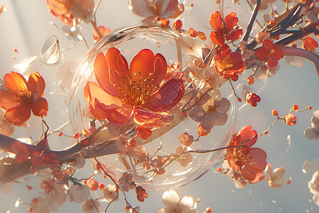 水珠里的玻璃花朵图片