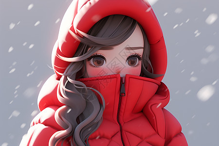 雪中的红衣女孩图片