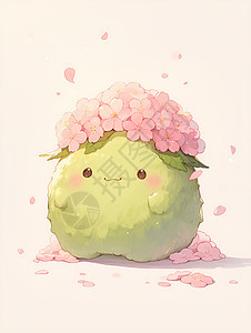 粉红花冠下的绿色麻薯背景图片