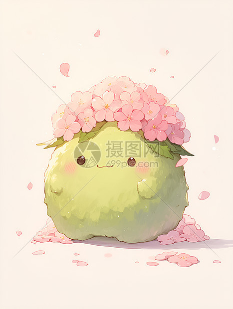 粉红花冠下的绿色麻薯图片