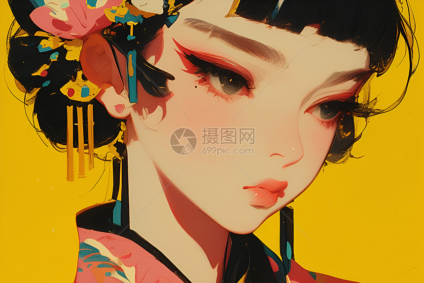 清朝女孩插画图片