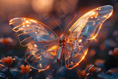夺目的光线中展翅的蝴蝶图片