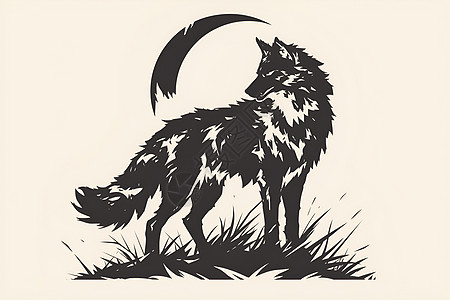 背景中的狼插画图片