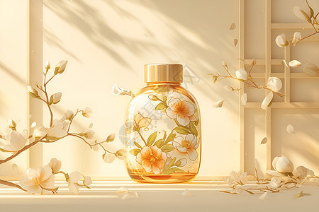 玻璃瓶上的花朵图片