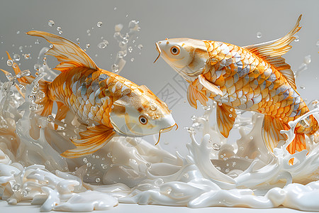 动物壁画水底嬉戏的金鱼背景