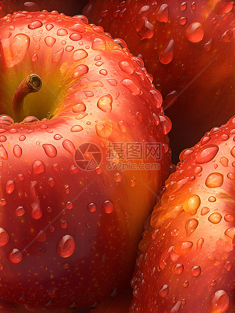 水滴上的红苹果图片