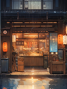 夜幕下的日式餐厅图片