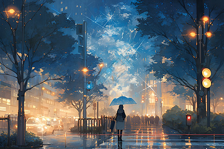 夜幕下的璀璨雨夜图片