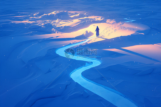 广袤冰原上的河流图片