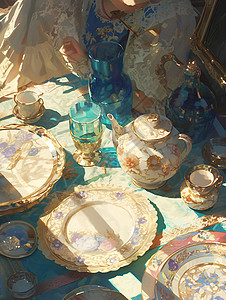 餐桌上的盘子背景图片