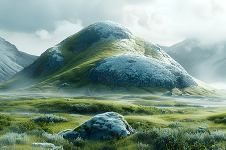 绿色田野上的石头图片