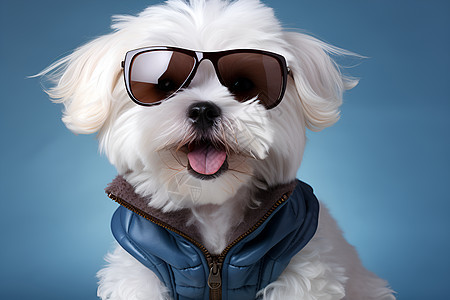 一只戴着太阳镜的白色狗图片