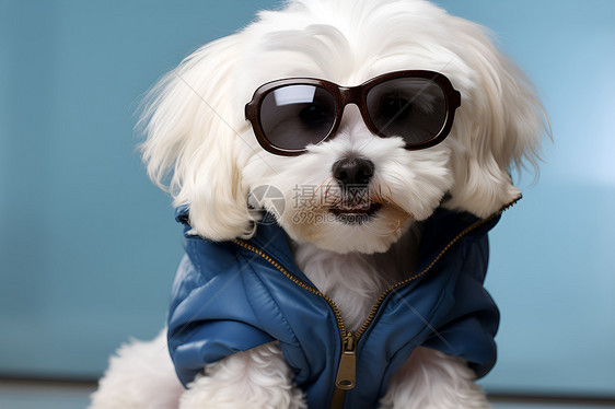 白色狗狗戴着太阳镜图片