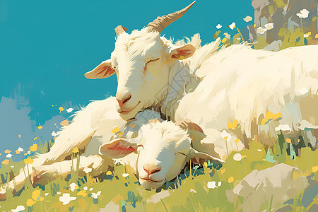 悠闲草地上的山羊图片
