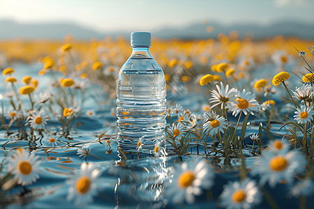 水瓶与池塘中的花朵图片