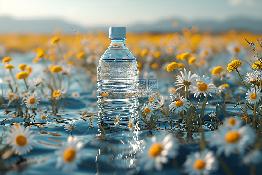 水瓶与池塘中的花朵图片