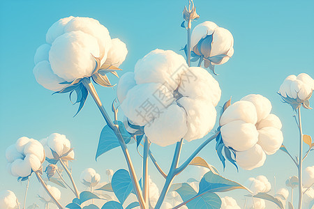 柔和蓝天下的棉花图片