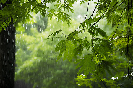 植物插画背景雨中林间背景