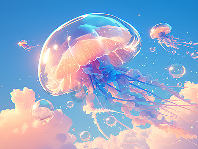 梦幻漂浮的水母图片