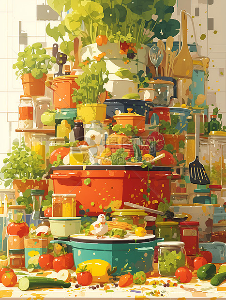 色彩斑斓的动画厨房图片