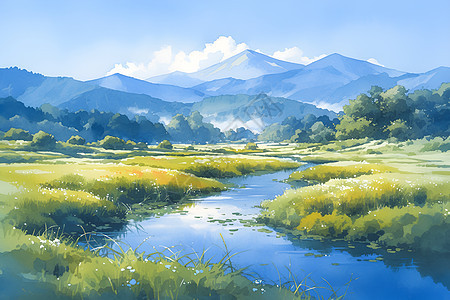 山川流水的风景背景图片