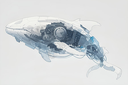 科技鲸鱼一只鲸鱼插画