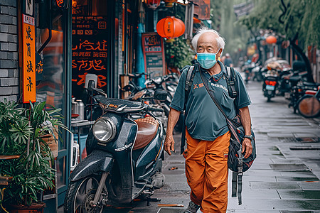 街道上的老人图片