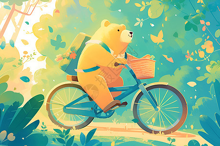 骑着自行车的可爱小熊图片