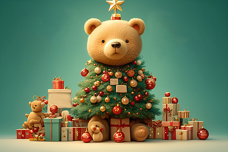 圣诞节的小熊和礼物图片