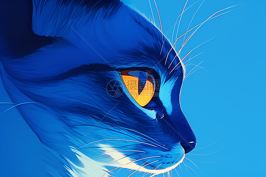 蓝背景下的猫咪图片